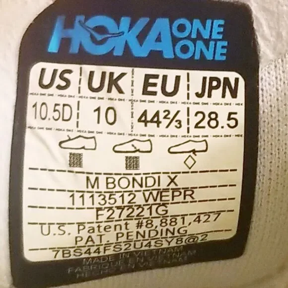 Hoka One One Bondi X Men's Size 10.5  White Running Shoes Sneakers 1113512WEPR - Picture 8 of 8